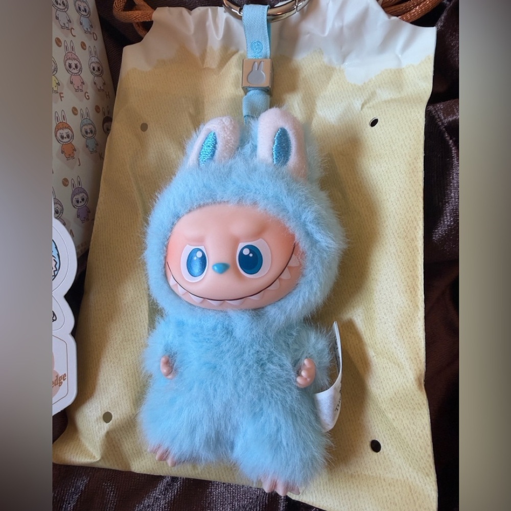 Labubu PIN FOR LOVE Letter “ K “ Key chain Charm light Blue color Pop Mart NEW - Picture 2 of 13